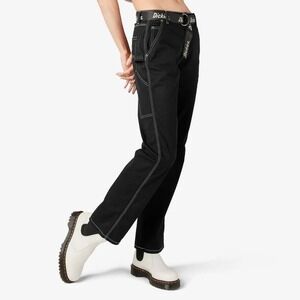 Dickies Girl High-Rise Carpenter Pants Black with White Contrast Stitch Sz 9 29